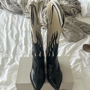 Zara | Flame Cowboy Boots | Size: 39/ 8.5 | Black & White/Cream